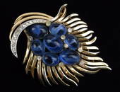 1960s Crown Trifari Jewels of India Jelly Belly Rhinestone Brooch