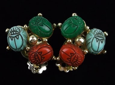 Stunning Vintage 1950s Scarab Beetle Earrings Egyptian Revival