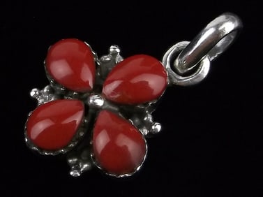 Mint Vintage Taxco Sterling Silver Red Coral Pendant