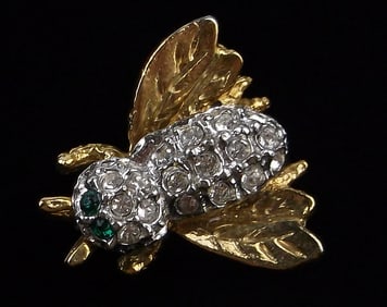 New Vintage 1960s Rhinestone Bee Insect Brooch