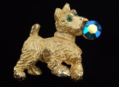 Mint Vintage 1960s Rhinestone Dog Brooch