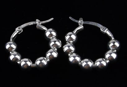 Mint Vintage Sterling Silver Ball Hoop Earrings