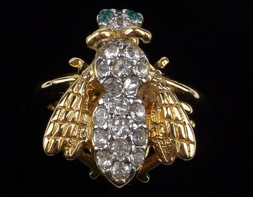 Mint Vintage 1960s Rhinestone Bee Insect Ring Size 7.5