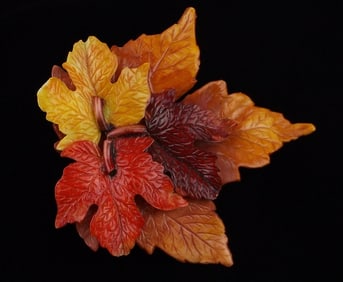 Mint Vintage 1940s Celluloid Leaf Brooch 3D