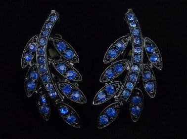 New Vintage 1960s Enameled Rhinestone Earrings