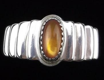 New Vint Navajo Sterling Silver Yellow Mussel Ring 7.5