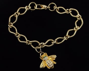 Stunning Vintage Rhinestone Bee Insect Bracelet 8.5"