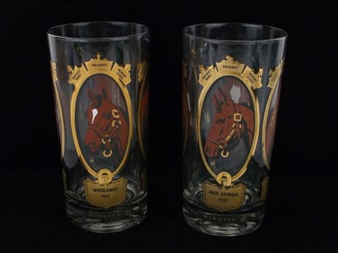 2 Mint Antique Derby Glasses Triple Crown Whirlaway War Adm