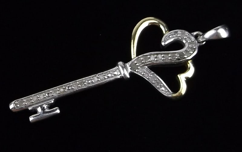Mint Vint Sterling Silver 10kt Gold Diamond Key Pendant (1 of 3)