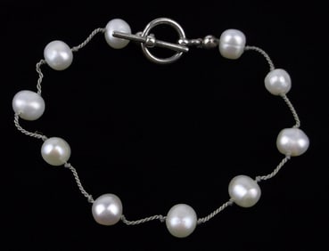 Mint Vintage Sterling Silver Pearl Bracelet 7.5"