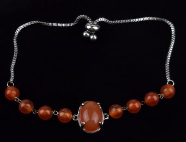 New Boxed Sterling Silver Orange Tourmaline Bracelet 9"