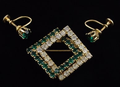 Mint Vintage 1960s Rhinestone Brooch Earrings Set