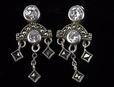 Mint Vintage Judith Jack Sterling Silver Marcasite Earrings