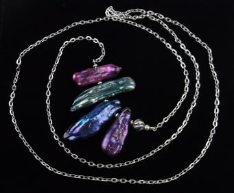 New Boxed Sterling Silver abalone Necklace 27"