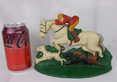 Gorgeous Vintage Horse Fox Hunt Cast Iron Doorstop