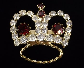 New Vintage 1960s Rhinestone Crown Brooch