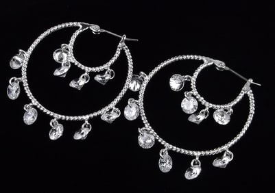 New Designer Sterling Silver Crystal Hoop Earrings