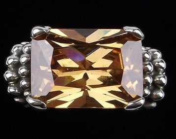 Mint Vint Thick Sterling Silver Orange Tourmaline Ring 6