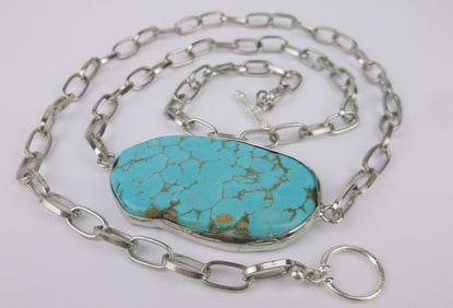New Boxed Sterling Silver Turquoise Necklace 26"