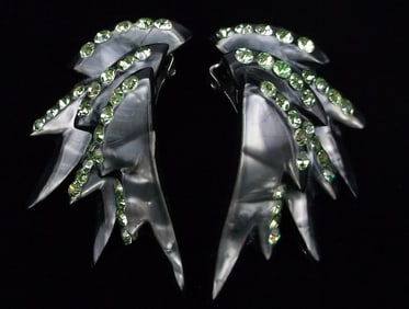 Big Mint Vintage 1960s Celluloid Rhinestone Earrings