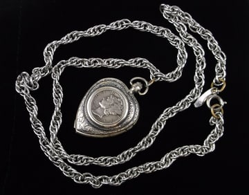 Stunning Vint 1943 US Silver Dime Watch Necklace 26" Works Gr8