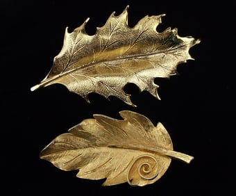 2 Mint Vintage BSK Giovanni Leaf Brooch Lot
