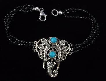 New Boxed Bali Sterling Silver Turquoise Elephant Bracelet 7.5"