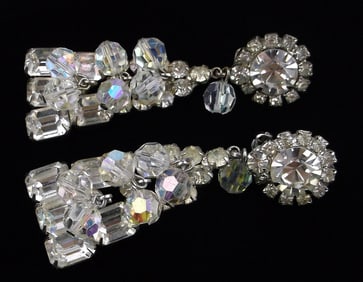 Stunning Vintage Big 1950s Crystal Rhinestone Drop Earrings
