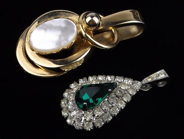 2 Mint Vintage Rhinestone MOP Pendant Lot