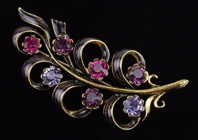 Mint Vintage 1960s Enameled Rhinestone Brooch