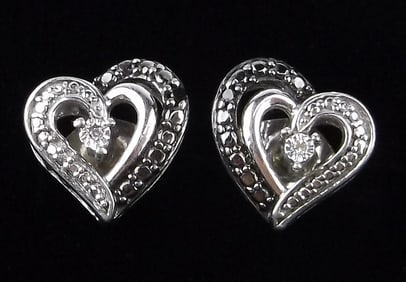 Mint Vint Jane Seymour Sterling Silver Diamond Earrings Heart