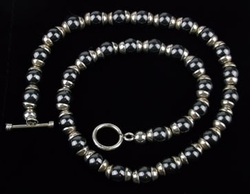 Mint Vintage Sterling Silver Hematite Chain Necklace 17"