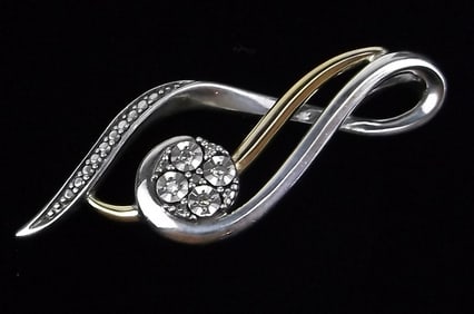 Mint Vintage Sterling Silver 10kt Gold Diamond Pendant