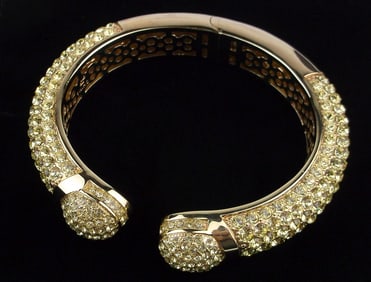 Mint Big Designer Crystal Clamper Bracelet Signed