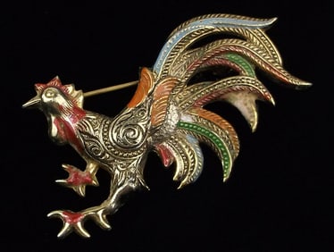 Gorgeous Vintage 1960s Spain Rooster Brooch