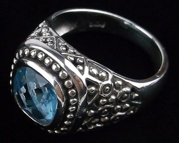Mint Vintage Sterling Silver Blue Stone Cocktail Ring 7