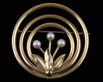 Stunning Vintage 1960s 12kt GF Faux Pearl Brooch