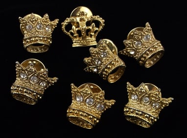 7 New Vintage Rhinestone Crown Pin Lot Set