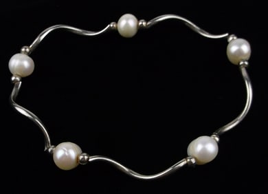 Mint Vintage Sterling Silver Pearl Bracelet  7.5"