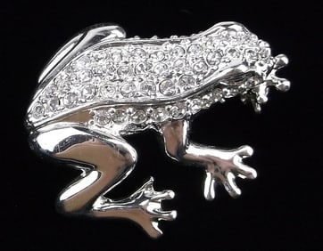 New Vintage Rhinestone Frog Brooch