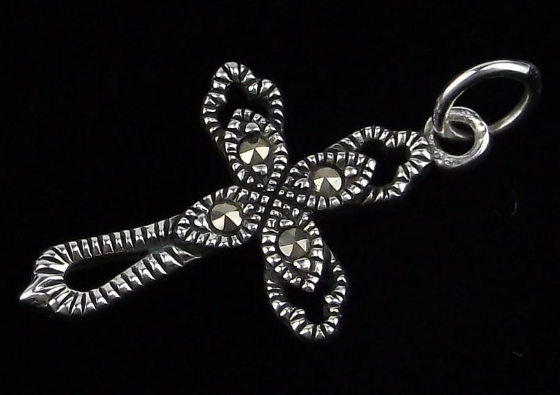 Mint Vintage Sterling Silver Marcasite Cross Pendant: Guaranteed Solid 925 Sterling Silver, in Excellent Condition