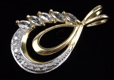 Stunning Gold Over Sterling Topaz Diamond Pendant