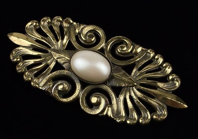 Stunning Vintage Faux Pearl Ornate Brooch