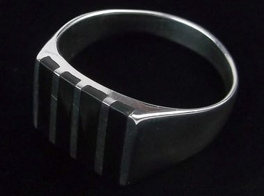 Stunning Vintage Taxco Sterling Silver Onyx Mens Ring 14.5