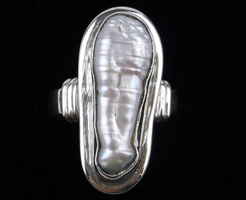 Mint Vintage Thick Sterling Silver MOP Ring Heavy 7.5