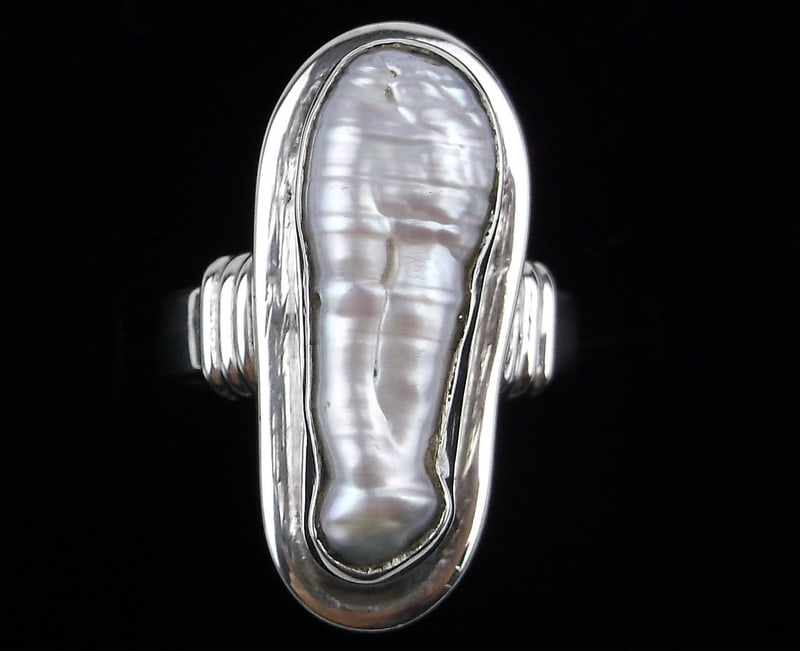 Mint Vintage Thick Sterling Silver MOP Ring Heavy 7.5 (1 of 3)