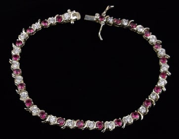 Stunning Vintage Sterling Silver Ruby Tennis Bracelet 7.5"