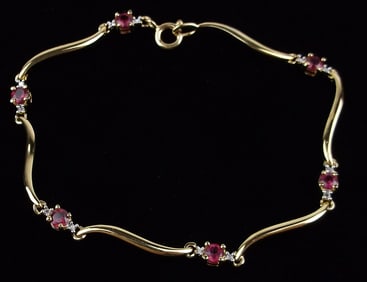 New Gold Over Sterling Ruby Diamond Tennis Bracelet 7.5"