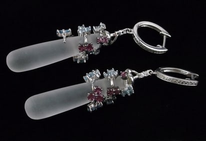 Mint Big Vint Sterling Silver Topaz Amethyst Crystal Earrings