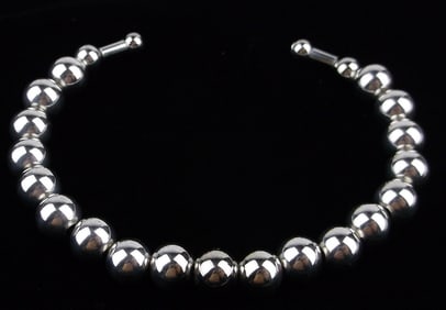 Mint Vintage Sterling Silver Ball Cuff Bracelet 7.5"